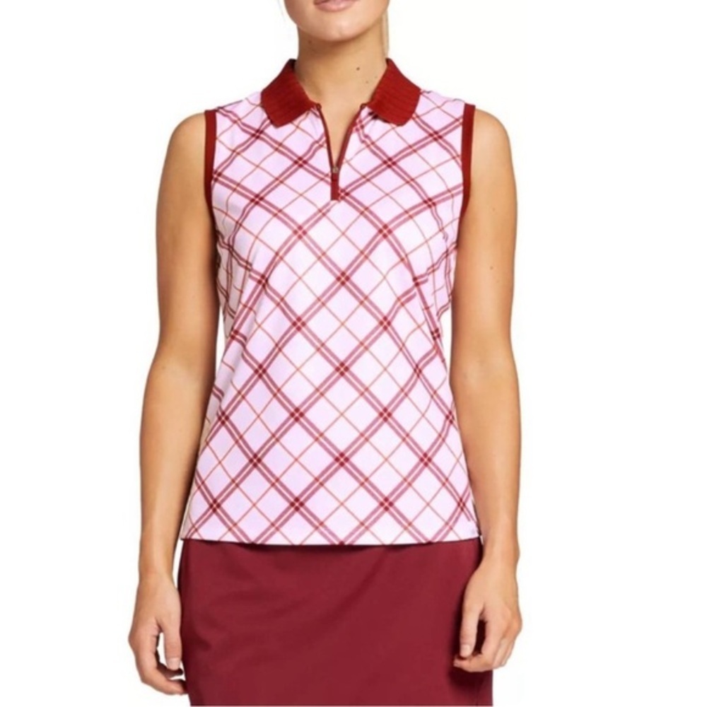 Lady Hagen Clubhouse Plaid 1/4 Zip Sleeveless Polo Shirt